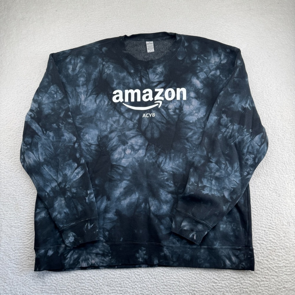 Amazon Prime Delivery Sweatshirt Mens 3XL Blue Tie-Dye AOP Fleece Crewneck